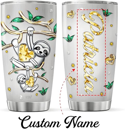 Miniatura 2 de Vasos de café personalizados, tazas de té de perezoso con tapa, vasos con nombre personalizado, lindos amantes de los animales, tazas de viaje