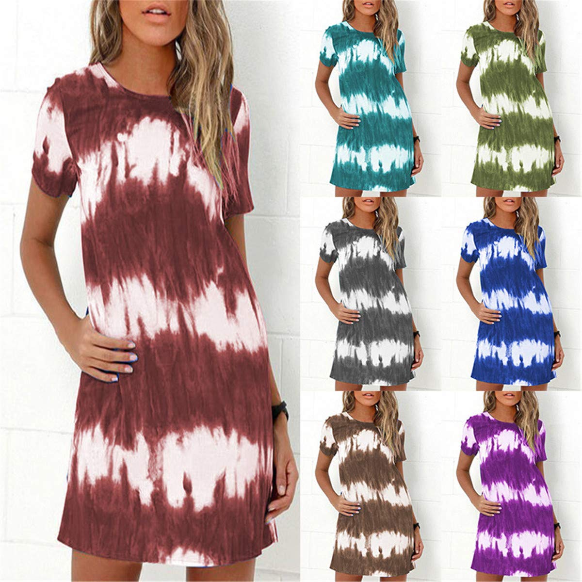 Morbuy Abito da Donna, Estivo Boemia Mini Abito Maniche Corte retrò Elegante Casual Oversize, Abiti a Trapezio da Spiaggia Vacanze (Verde,M