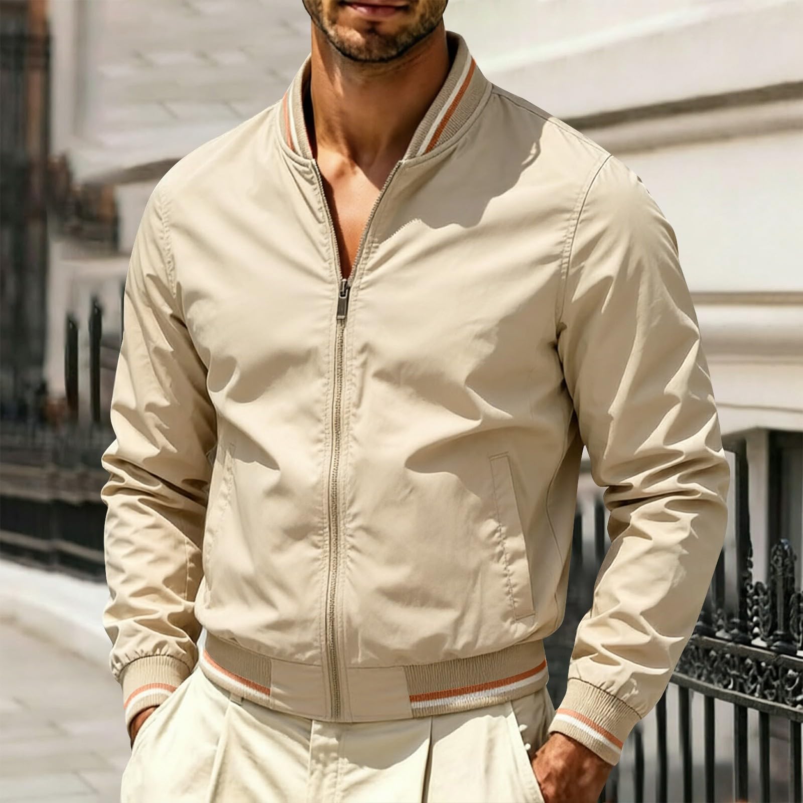 Chaqueta bomber fina para hombre, ligera, de entretiempo, para primavera y verano, chaqueta deportiva informal con cremallera, chaqueta de verano, chaqueta de tiempo libre, chaqueta de piloto