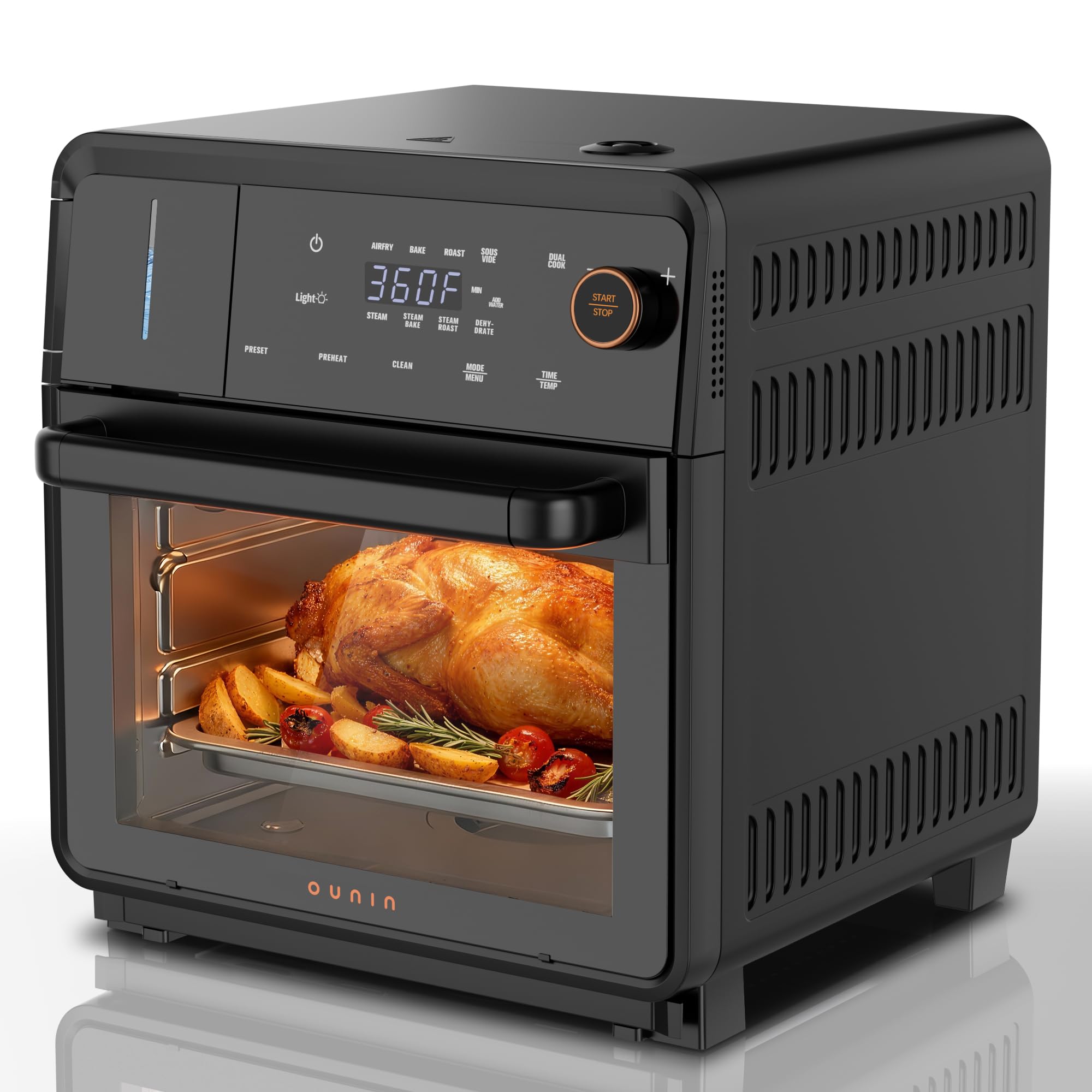 OUNIN Steam Oven 18L, 11-in-1 Air Fryer Oven with Steam Infusion, Dual Cook, Bake, Roast, Dehydrate & Self-Cleaning, 360° Even Heating, Easy to Use, Stainless Steel Inner, Space-saving Design