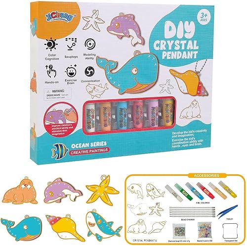 Juego de arte y manualidades de pintura de cristal de bricolaje, kit de colgante de cristal para Navidad, arte de ventana para niños, kits de arte