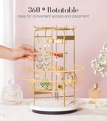 Miniatura 3 de Homde Soporte de joyería grande para tocador organizador de collar de aretes para mujeres modernas - Pulsera de reloj de metal Soporte giratorio que