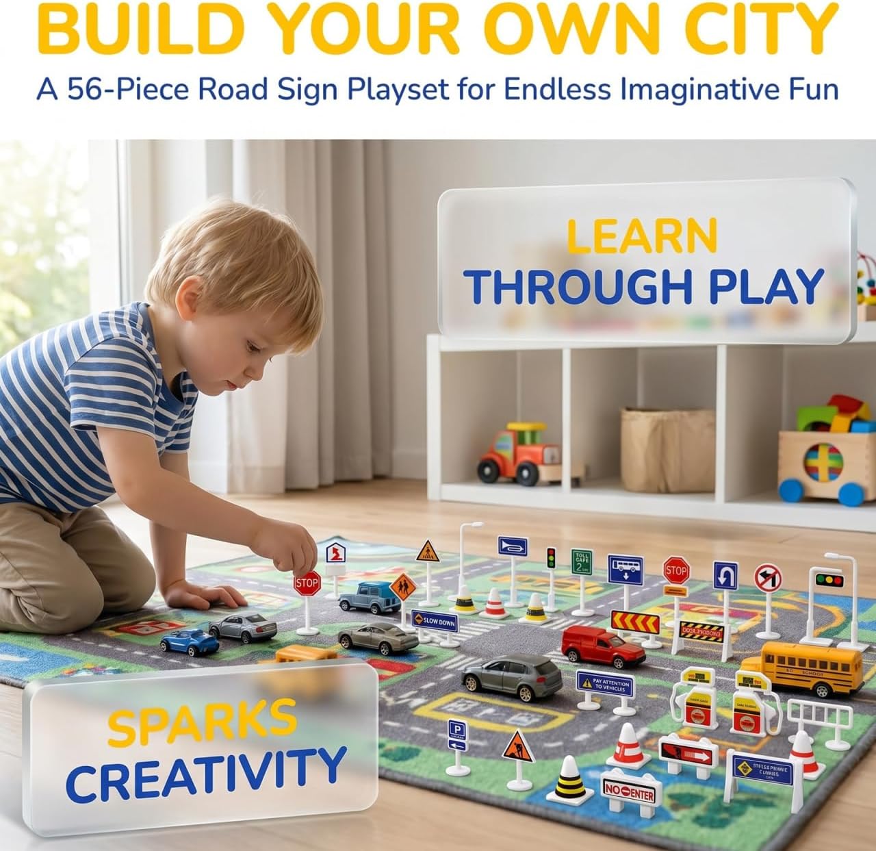 Toddmomy Traffic Sign Toys 56Pcs Mini Road Signs Set Educational Kids Street Roadblock Signal Models for Early Childhood Learning and Interactive Play