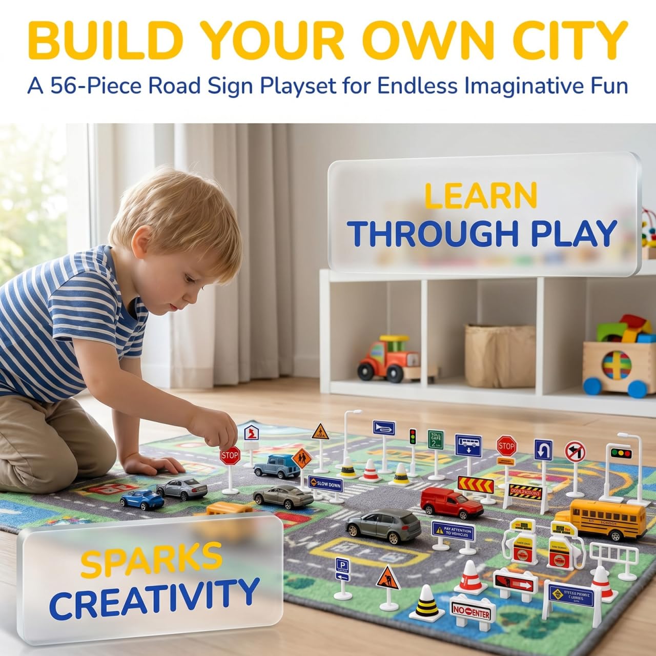 56 Pièces Jouets De Barricade Jouet Cognitif Panneaux De Jouets De Circulation Apprentissage du Trafic Construction Trafic Miniature Enfant Table De Sable Plastique Électrique