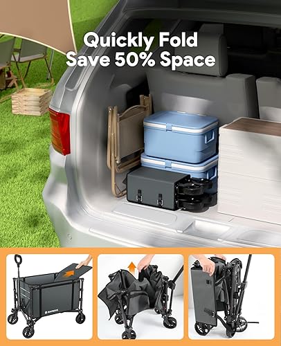 Miniatura 27 de Carro plegable 3 en 1 que se convierte en banco, carrito plegable de 220 libras con ruedas, carrito de compras de 120 L para comestibles, carrito