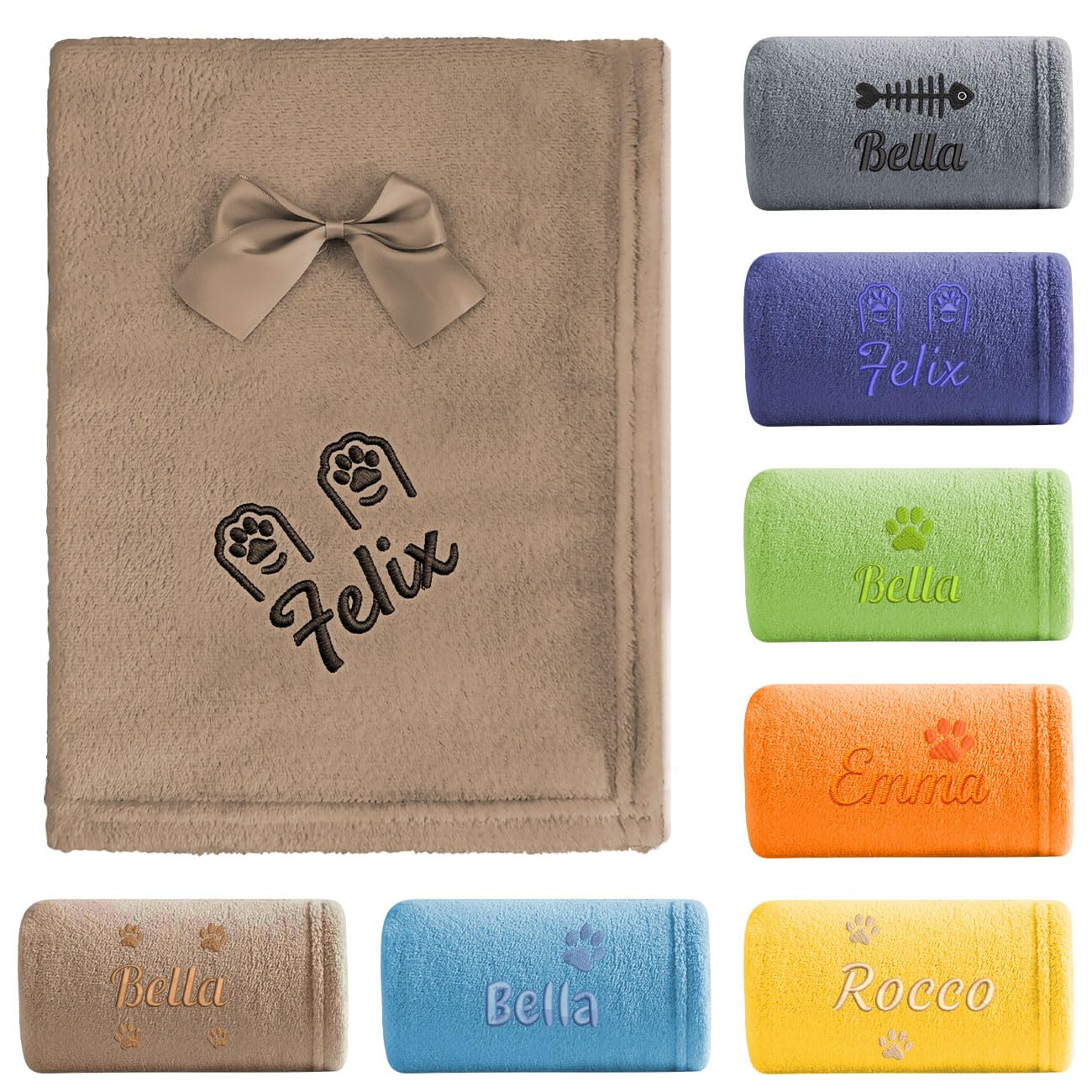 saguinus imperator Custom Embroidered Pet Blanket with Name, Personalized Flannel Fleece Dog Blanket for Crate Training or Sofa (Light Brown, Medium)