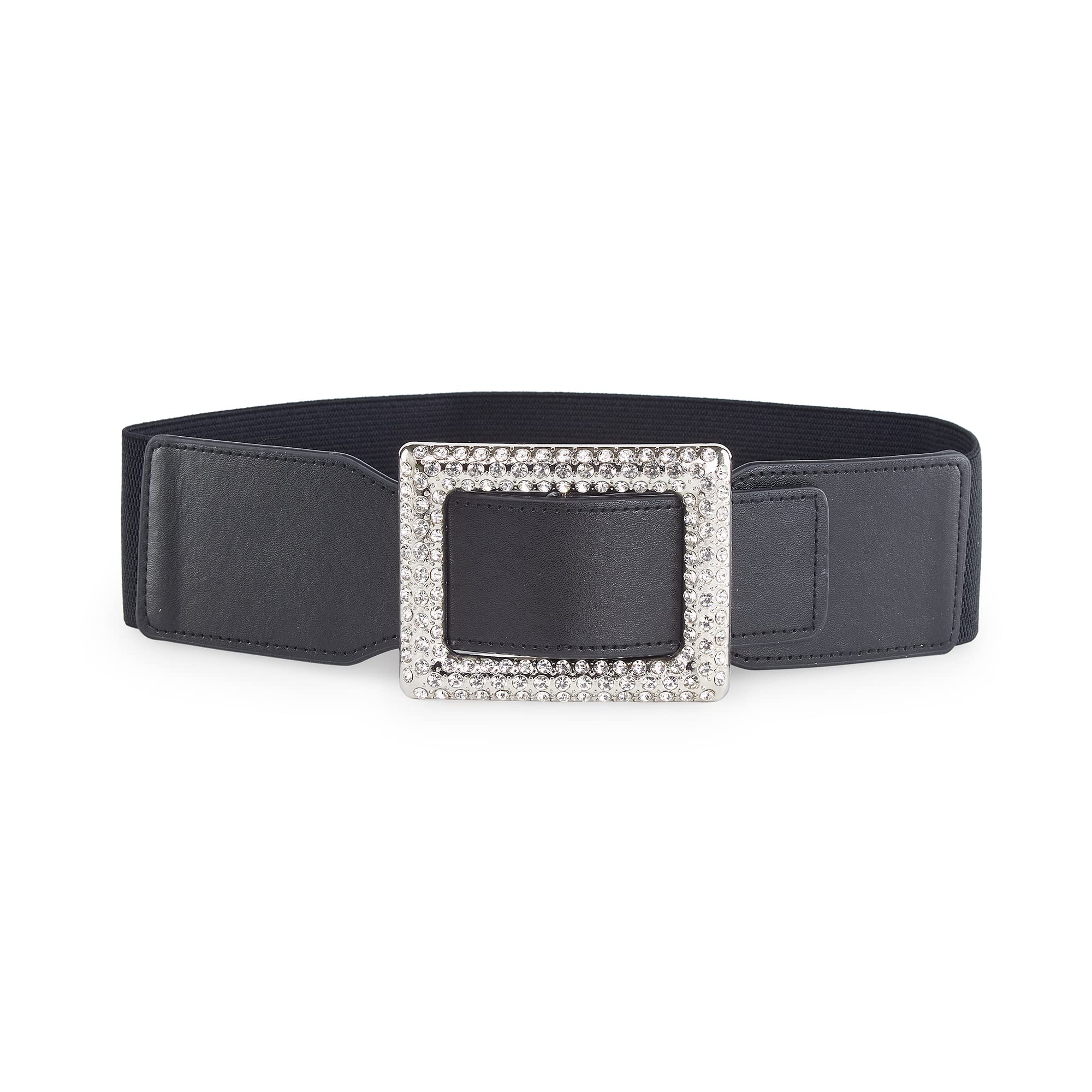 Elastic Fabric Waist Belt for Women Dresses Rectangle Design Stretchy Ladies Belt for Saree Girls Jeans - Free Size (LD91)-image-40