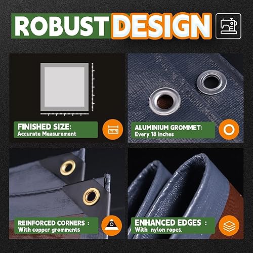 Miniatura 5 de Lona súper resistente de 5 x 7 pies, lona de polietileno impermeable multiusos de 0.630in, con ojales y bordes reforzados, lona grismarrón