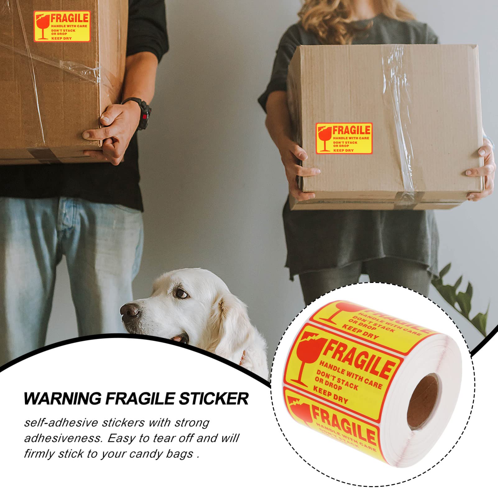 LALAFINA 2rollos Pegatinas De Advertencia Frágil Con Diseño Autoadhesivo Unidades De Etiquetas Para Envío Para Manipulación Cuidadosa y Protección De Paquetes