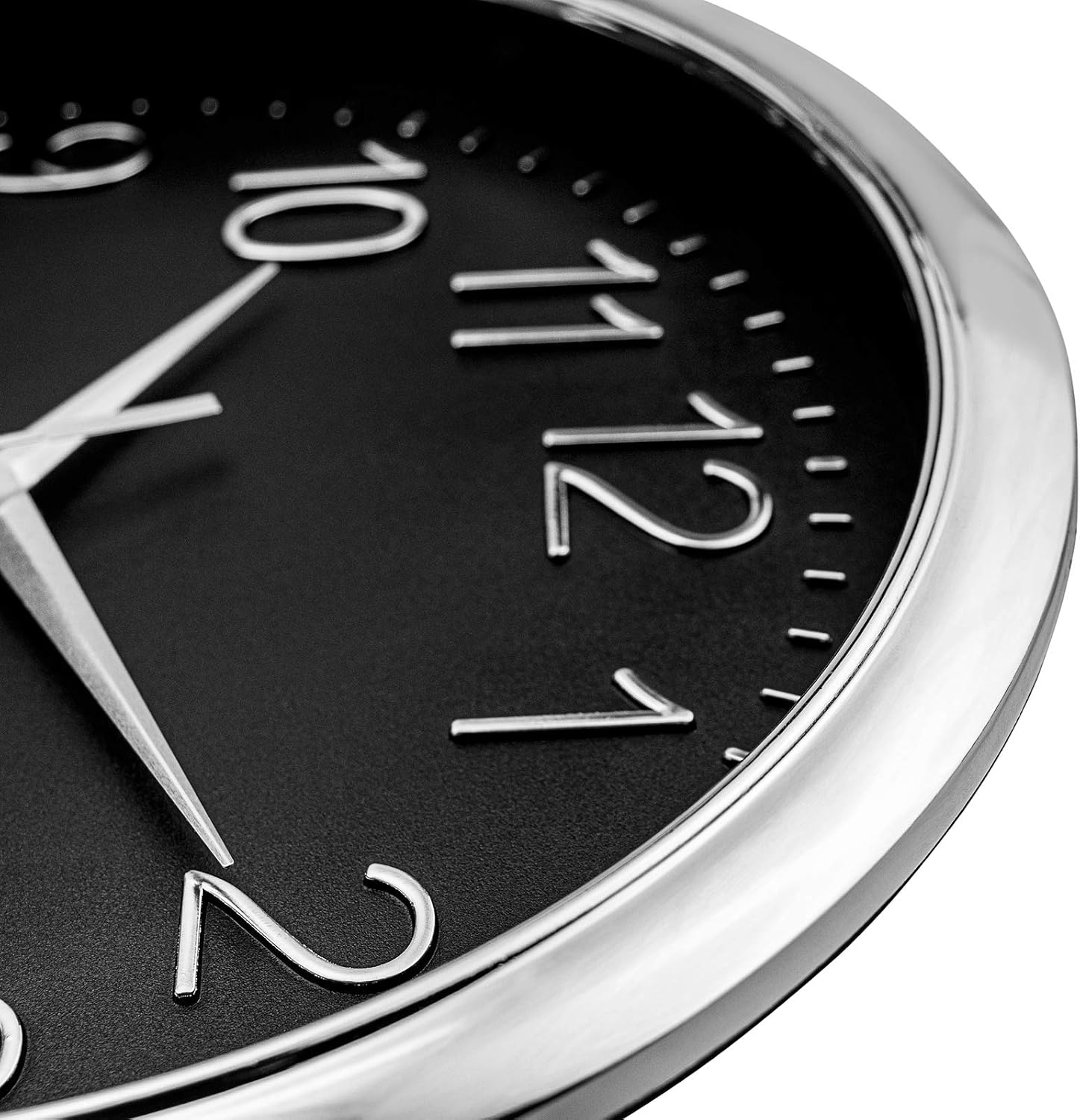 Foxtop Silver Wall Clock Silent Non-Ticking Battery Operated Quartz Round Clock for Living Room Bedroom Home Office School Decor (11 inch, Black Dial)