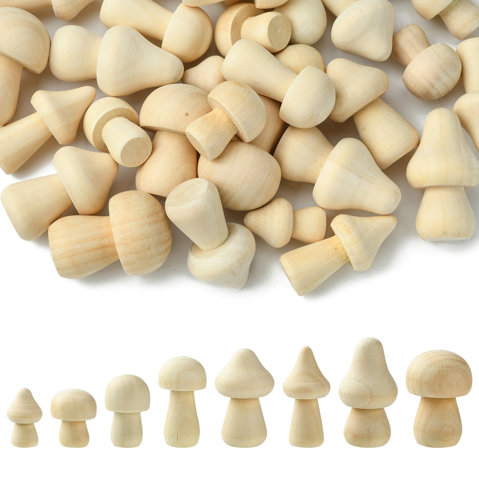 UR URLIFEHALL 40 Pcs 8 Styles Unfinished Wooden Mushrooms Unpainted Natural Wood Mushroom Decoration for Crafts Gift Home Garden Decor — image 1