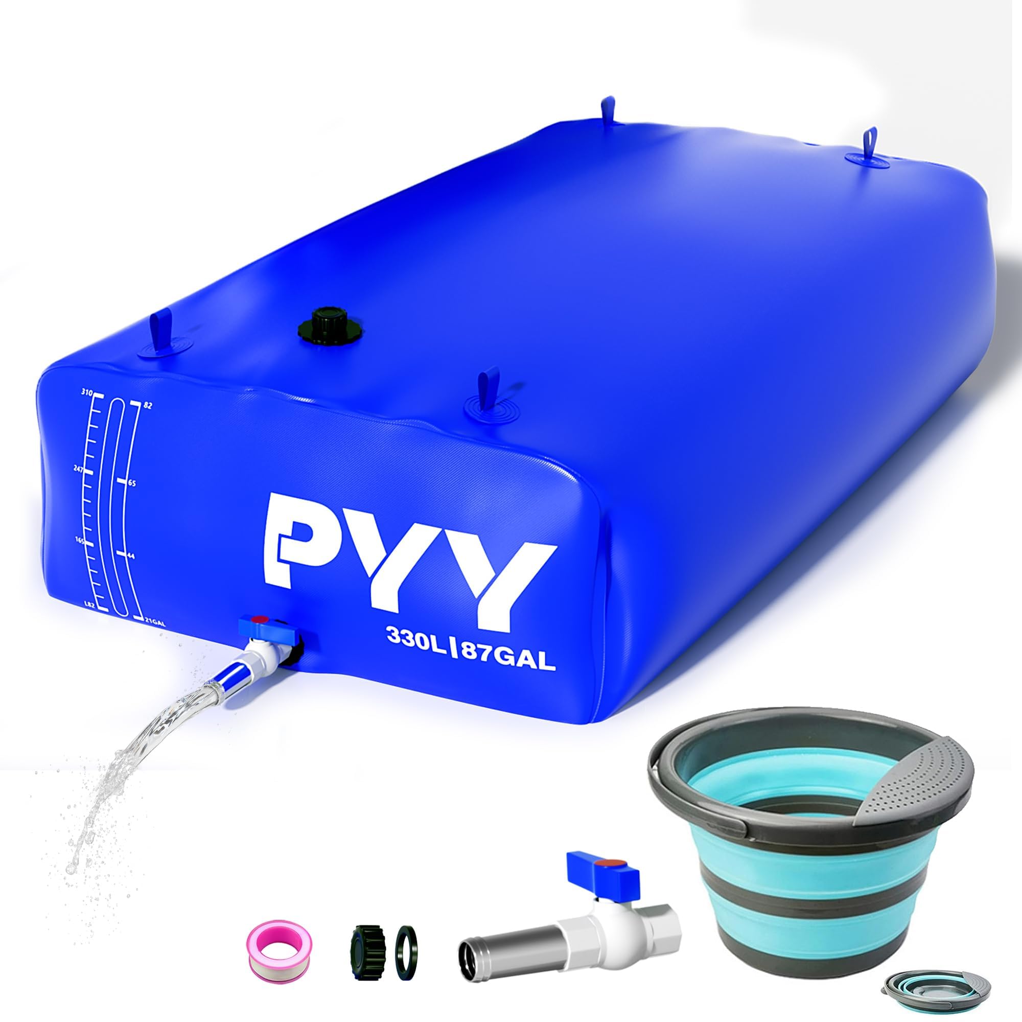 PYY Water Storage Bladder - 87 Gallon/330L Foldable Portable Water Bladder Tank with Spigot - Large Water Bob Bathtub Emergency Water Bladders for Outdoor RV Car Camping,Overflow Kit Blue