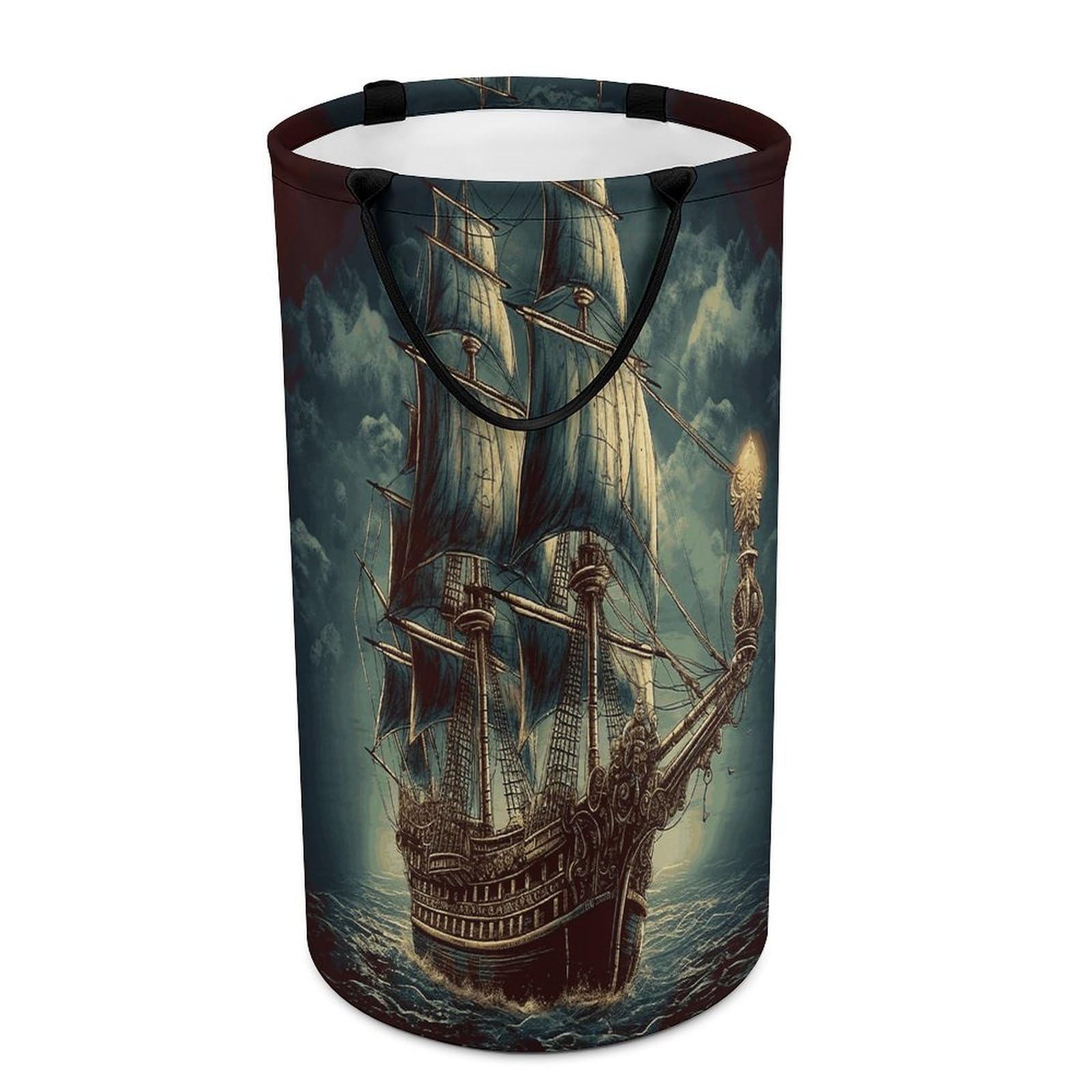 Nautical Vintage Sailing Pirate Ship Dirty Clothes Basket Large Capacity Laundry Basket Freestanding Laundrys Hampers Tall Collapsible Clothes Hamper for Blankets Toys