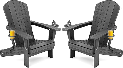 Miniatura 21 de SERWALL Silla Adirondack plegable, Silla Adirondack HDPE con textura de madera - gris