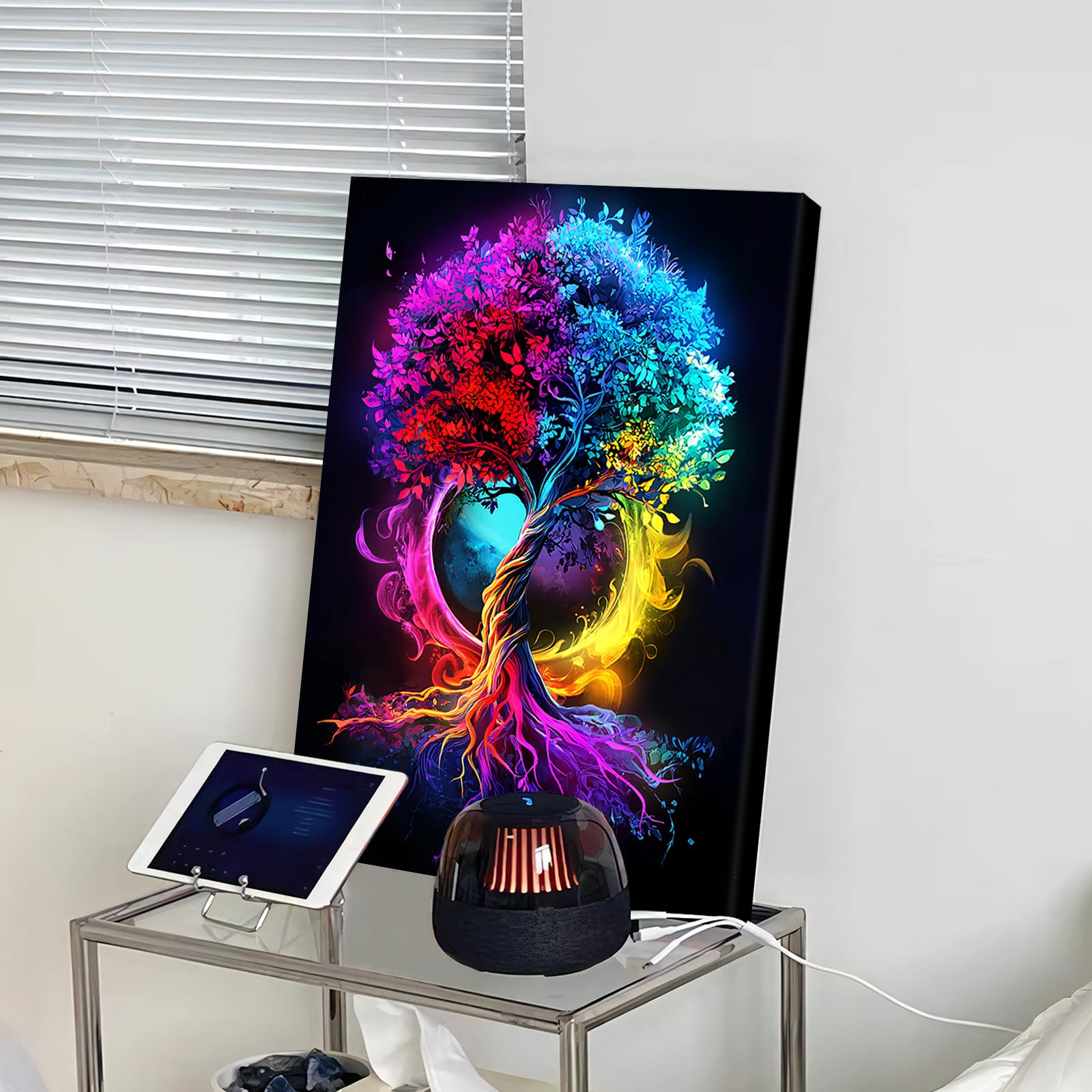 Wooden Framed Canvas Wall Art Red Blue and Yellow Tree of Life Painting on Canvas Prints Poster Abstract Fantasy Fortune Tree Pictures for Living Room Bedroom Home Hallway Corridor Wall Decor 40x60cm - Image 3