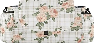 Kigai Universal Baby Stroller Organizer, Buffalo Plaid Elegant Flowers Detachable Stroller Caddy Accessories Bag with Insulated Cup Holder and Adjustable Straps for Diaper, Phone, Toys