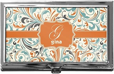 YouCustomizeIt Personalized Orange & Blue Leafy Swirls Business Card Case
