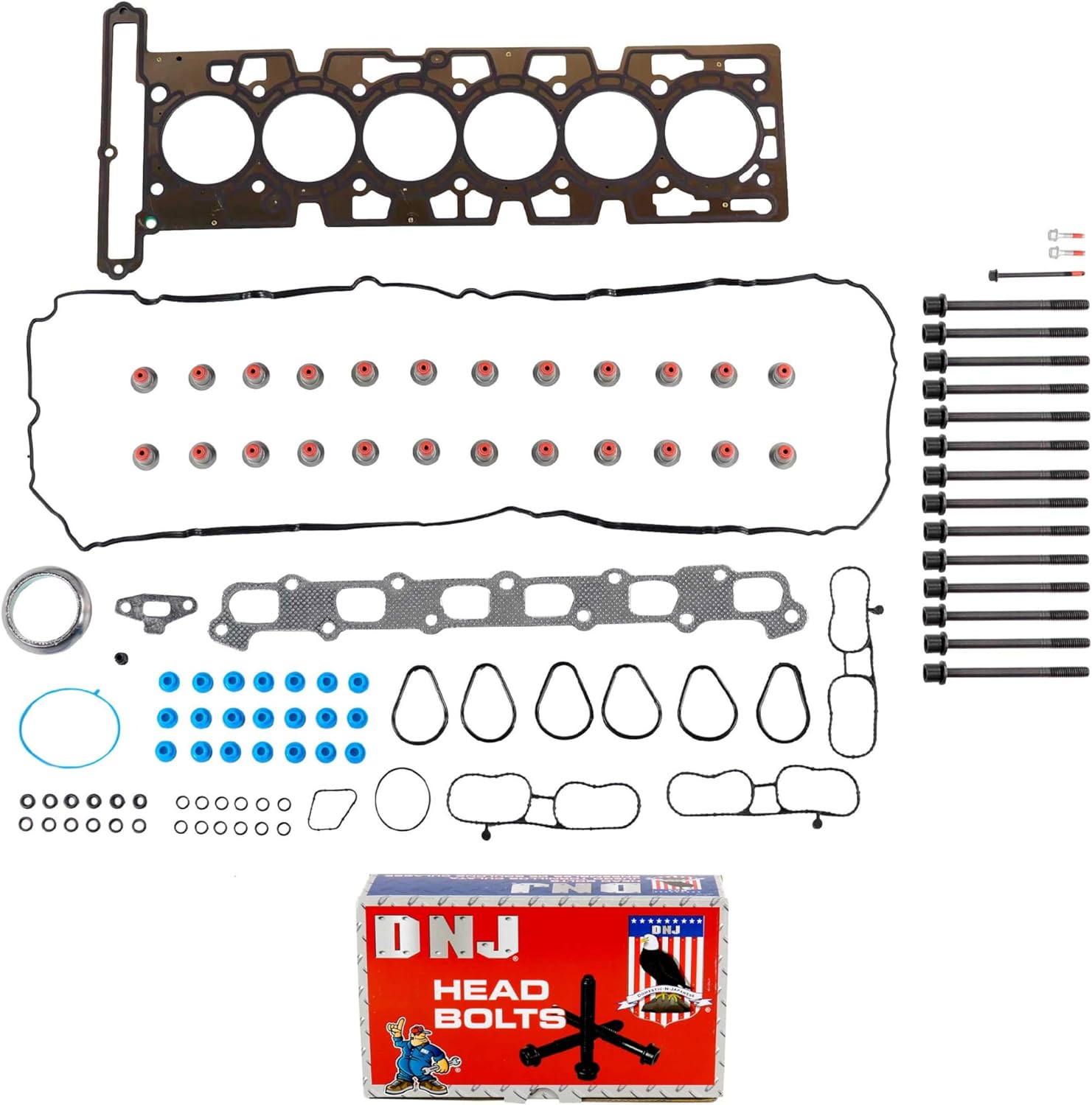 DNJ HGB3193 Cylinder Head Gasket set with Head Bolt Kit For 2006-2009 Buick Rainier 4.2L 256cid L6 DOHC