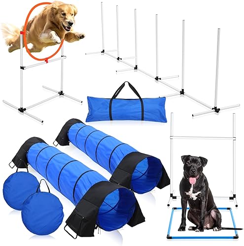 Hollowfly Paquete de 10 equipos de entrenamiento de agilidad para perros para curso de agilidad de perros con barras de salto de altura ajustable,