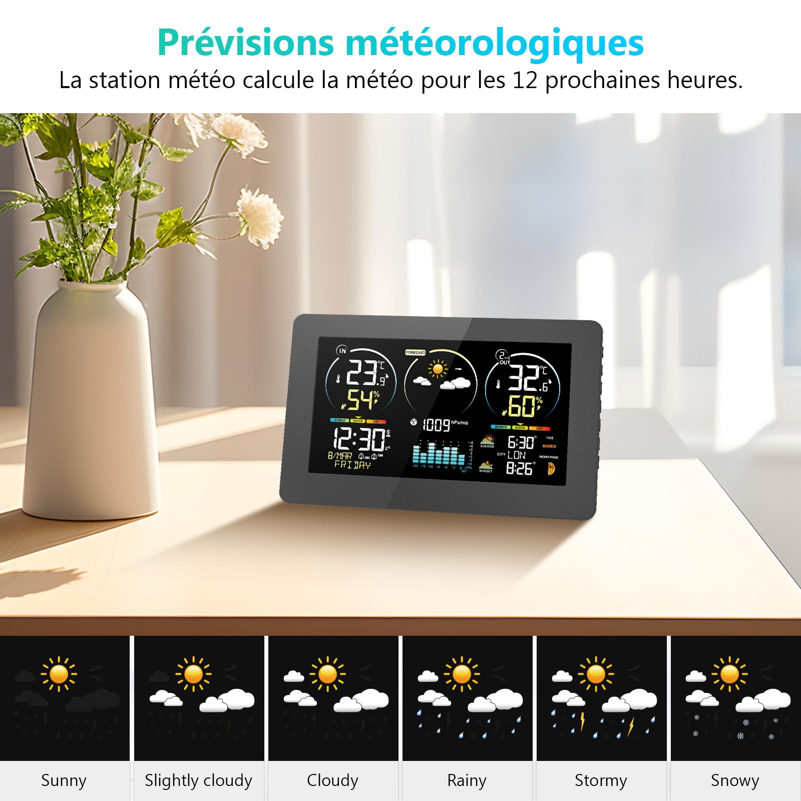 Station Météo Intérieur Extérieur Sans Fil avec 1 Capteur Extérieur