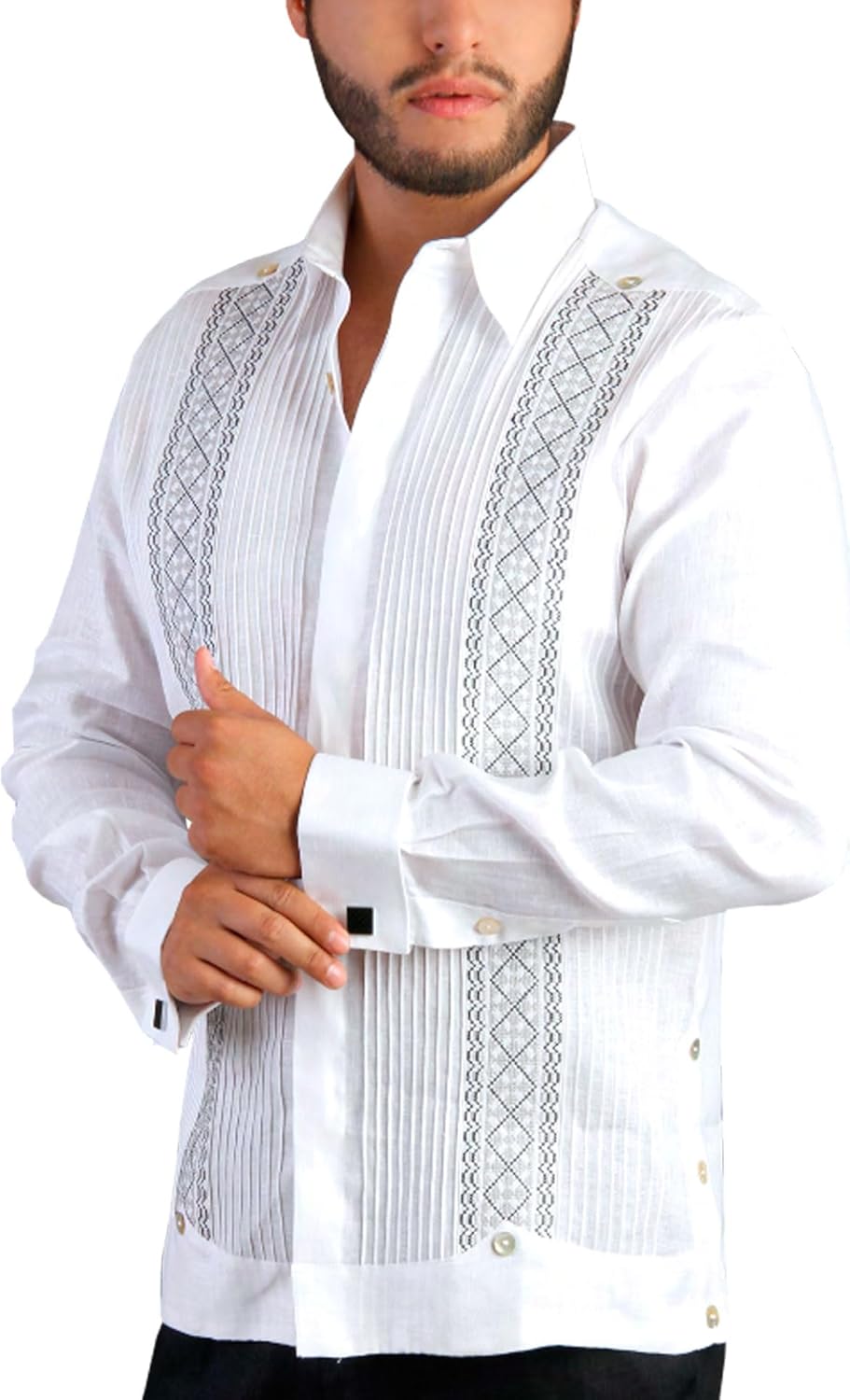 Authentic French Cuff Grooms Guayabera Embroidered. Premium Linen 100%. Wedding Shirt for Men. Luxury Wedding Shirts.