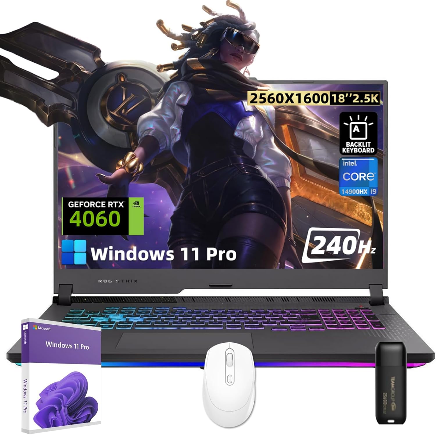 ASUS ROG Strix-G18 Gaming Laptop – 18″ 2.5K 240Hz QHD, Intel i9 14900HX (24-Core), 32GB DDR5, 1TB SSD, RGB Backlit KB, GeForce RTX 4060, Windows 11 Pro, w/cefesfy Accessories