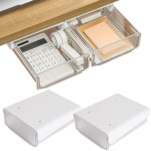 OSPNIEEK Organizador autoadhesivo para cajones debajo del escritorio, paquete de 2 unidades de mesa oculta, almacenamiento grande, soporte