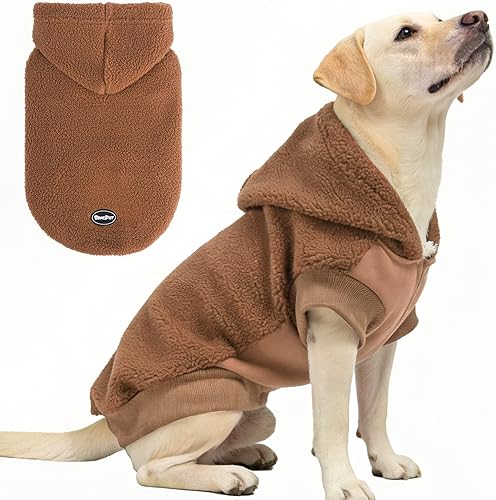 BINGPET Dog Hoodie for Large Medium Small Dogs, Sherpa Hooded Dog Sweater with P