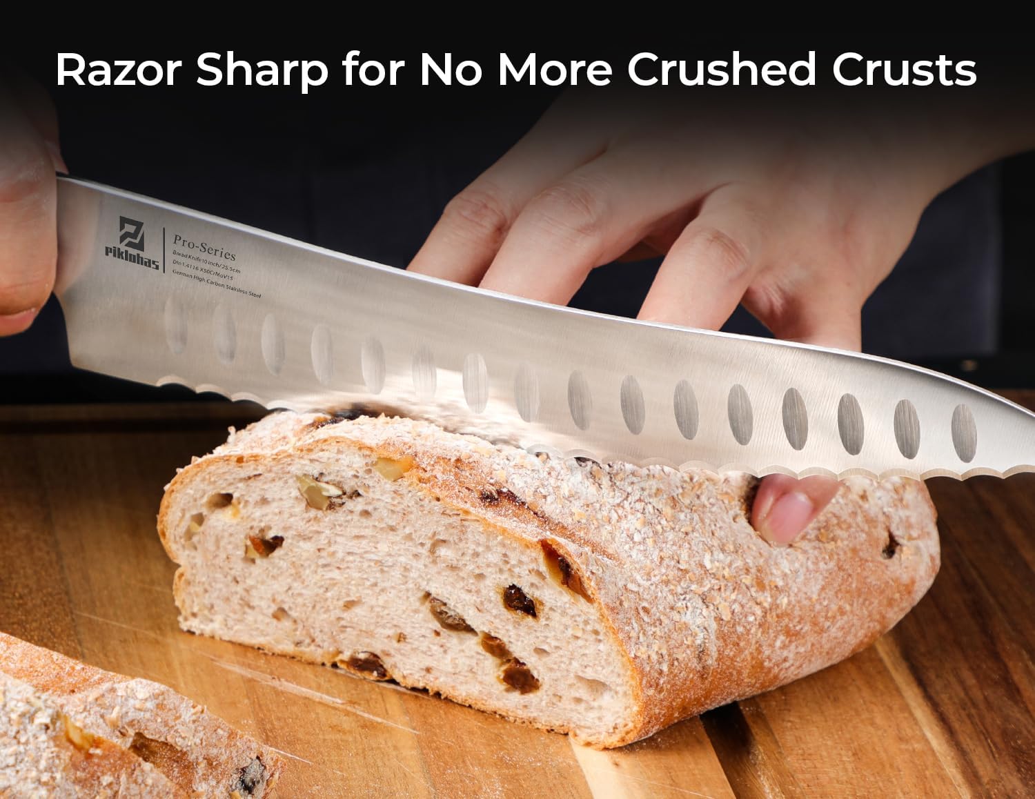 Piklohas Resharpenable Bread Knife for Homemade Bread, 8 Inch Serrated Sourdough Knife with Offset Handle, Innovative Wavy Edge for Clean Slices Crusty Bread, Bagels, Pineapple & Tomatoes, Gift Box