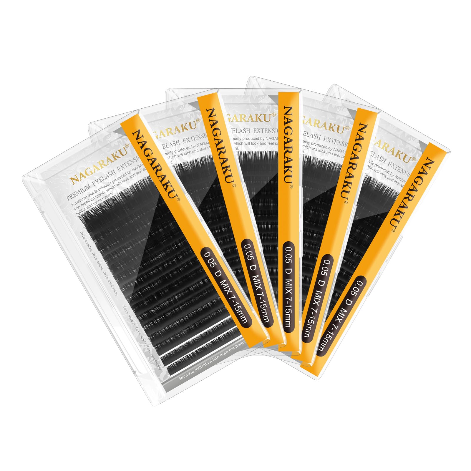 NAGARAKU 5 Vassoi Individuale Ciglia Classiche 1:1 Voluminose Delle Singole Finte Morbide Naturali Nero Opaco Eyelash One to One Nero 16 File Alta Capacità Uso in Salone (0.05mm D Curl 7-15mm)