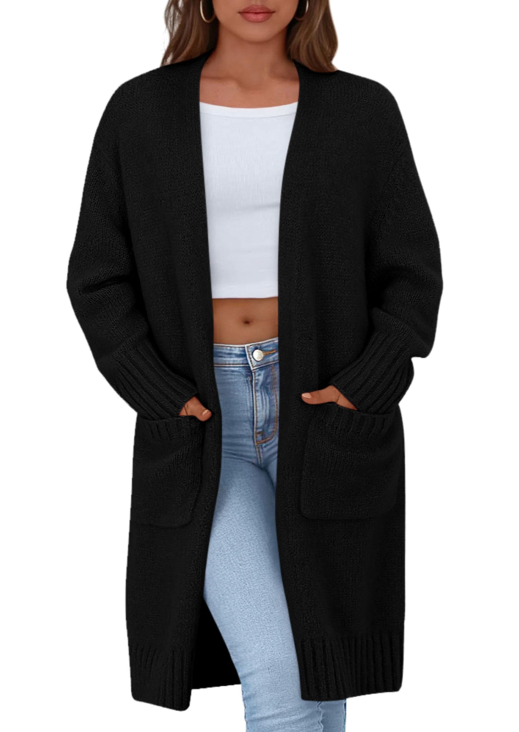 PRETTYGARDEN Fall Long Sleeve Cardigan Sweaters for Women 2025 Trendy Winter Open Front Loose Knitted Cardigans with Pockets