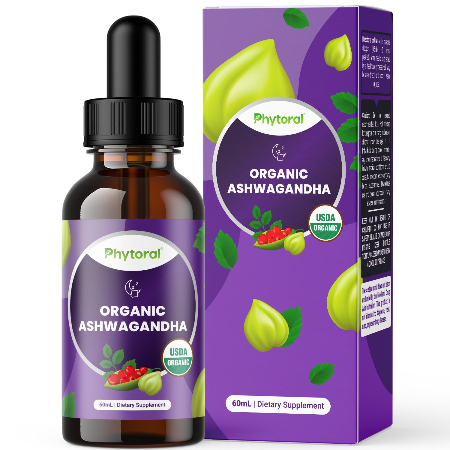 Phytoral Organic Ashwagandha Liquid Drops for Adults - Potent Liquid Ashwagandha Root Extract for Energy and Mood Support - Tincture Vegan Non-GMO Gluten & Alcohol-Free (120 Servings)