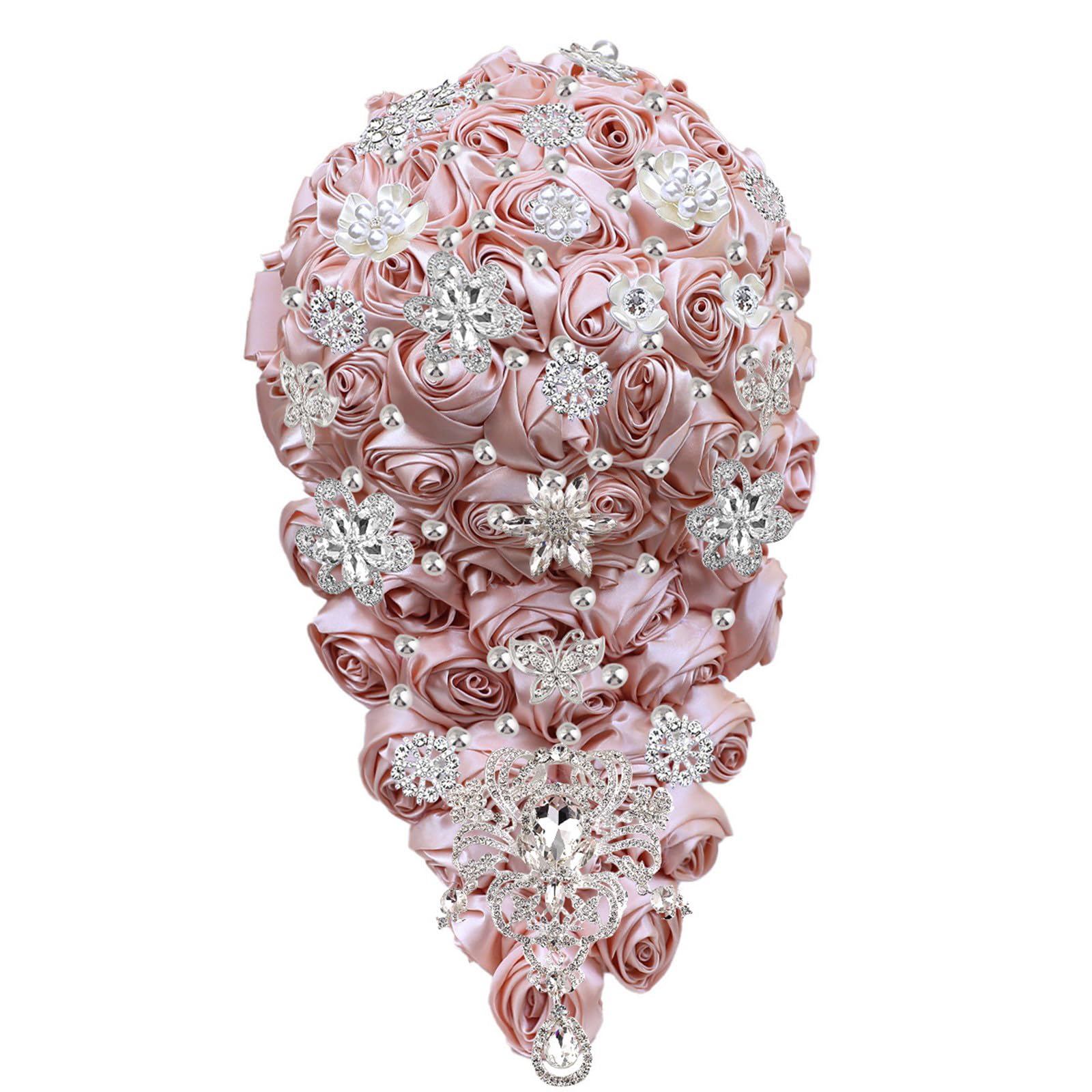 Geavonyg Lightweight Golden Rhinestones Cascading Bride Bouquet Photo Props Wedding Decoration Waterfall Bouquet
