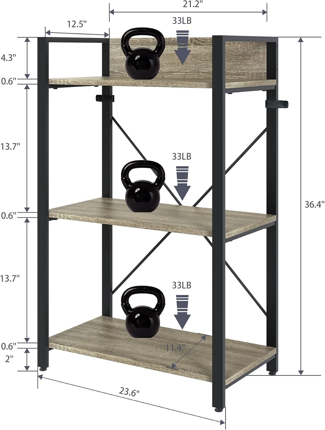 CADMIC Small Bookshelf and Bookcase, 3 Tier Industrial Rustic Shelves for Living Room，Bedroom and Home Office, Rustic Bookcases(Gray Oak) : Home & Kitchen