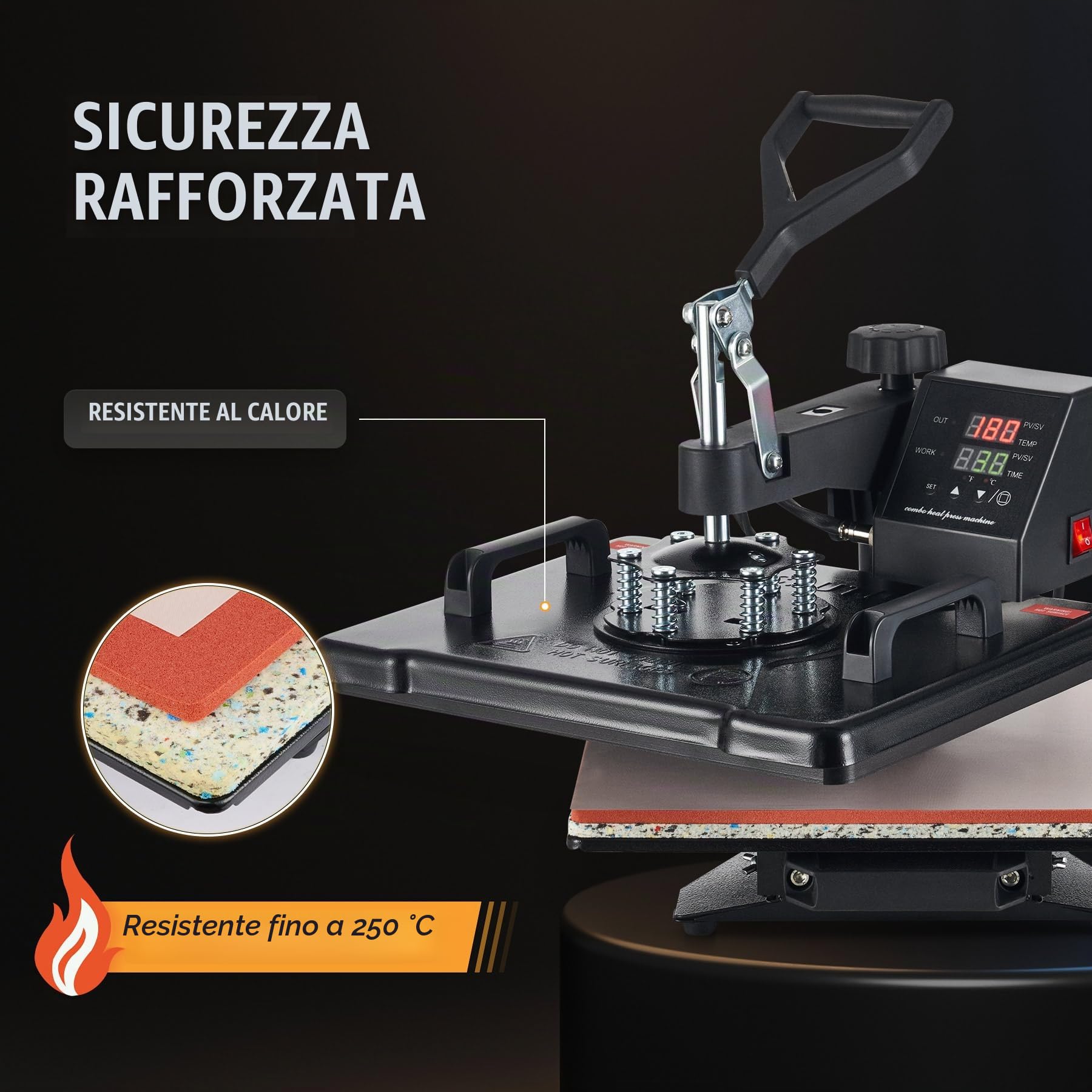 CREWORKS Pressa a Caldo 8 in 1 Multifunzione, 30x38 cm Termopressa Professionale per Personalizzazione Magliette, Tazze e Berretti, Kit Completo Trasferimento Termico 1250W
