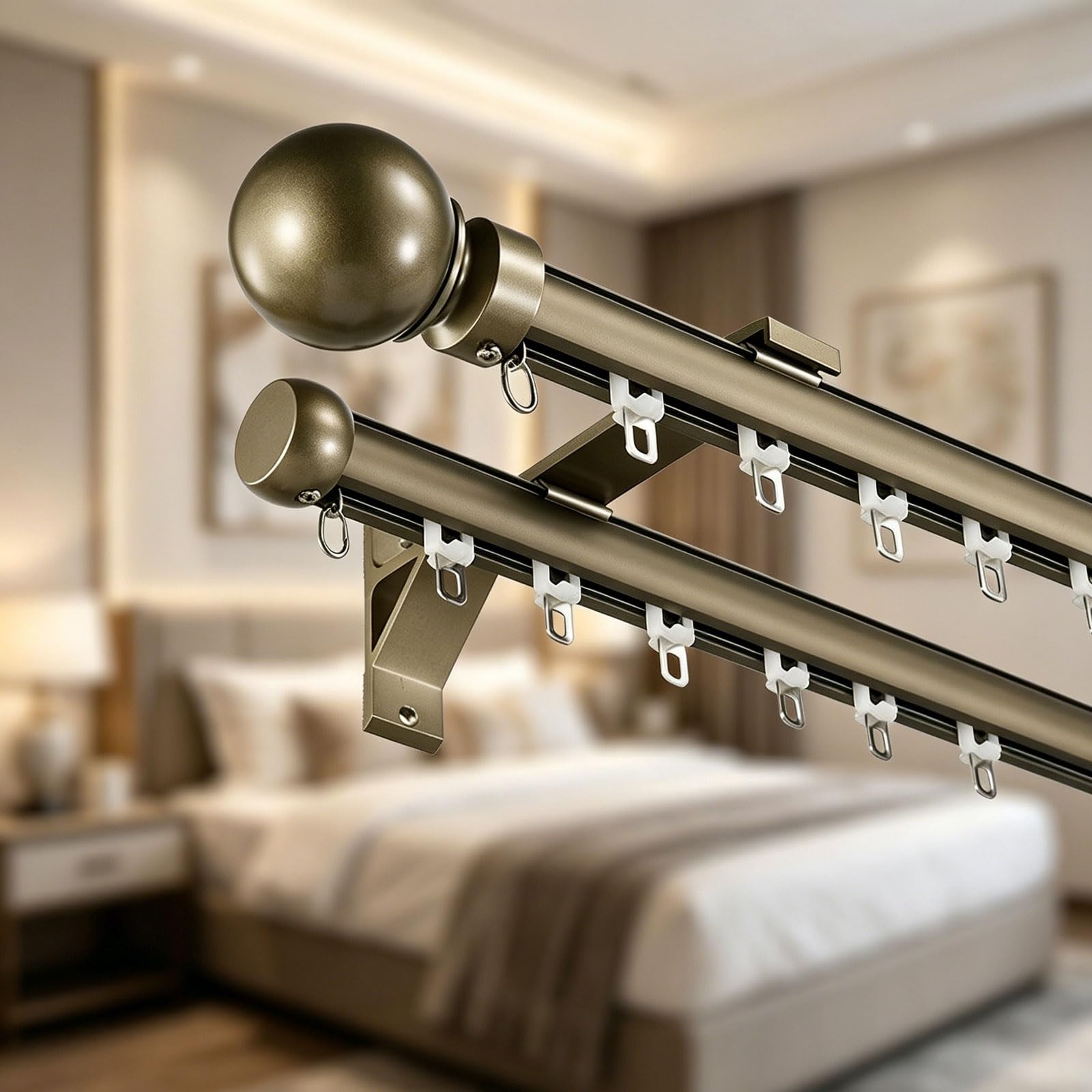 Jixcjhj Champagne Silent Wall Mounted Curtain Track Heavy-Duty Curtains Rails Double Roman Rail Wall Mount Room Divider Easy To Install For Bedroom/Living Room/Window/Hotel(,1M/3.3Ft)