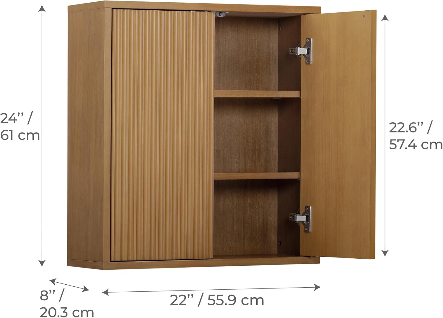 Teamson Home 22″ Wide Bathroom Wall Cabinet with 2 Push-Open Doors & Fixed Shelves, Wall-Mount Back Frame, Medicine Cabinet for Kitchens, Laundry Rooms & Over the Toilet, Fluted Finish, Natural Tone | Solid Wood, Contemporary Fluted Fronts