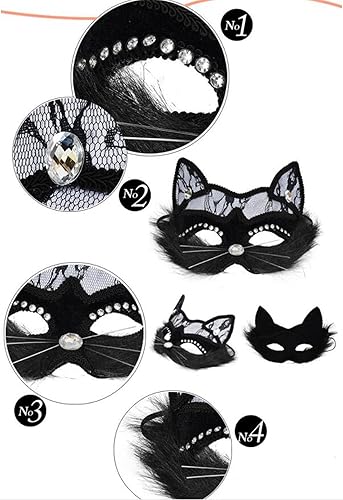 Miniatura 8 de Máscara de gato de Halloween para mujeres y niños, máscara de encaje de media cara para cosplay