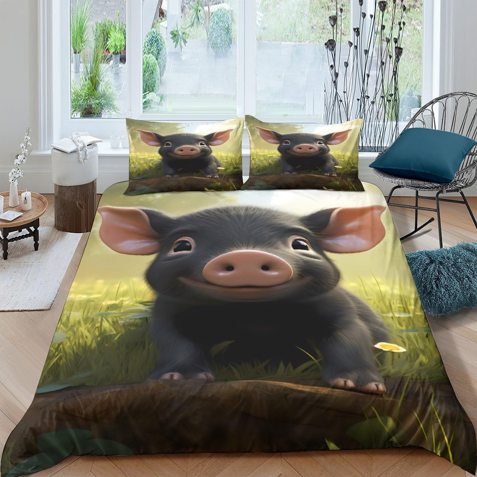 GPLZQXKJNH 3D Printed Cute Pig Duvet Cover Microfiber Soft Breathable Farm Animal Quilt Cover Set with 2 Pillowcases for Bedroom Home Decor Single（135x200cm）