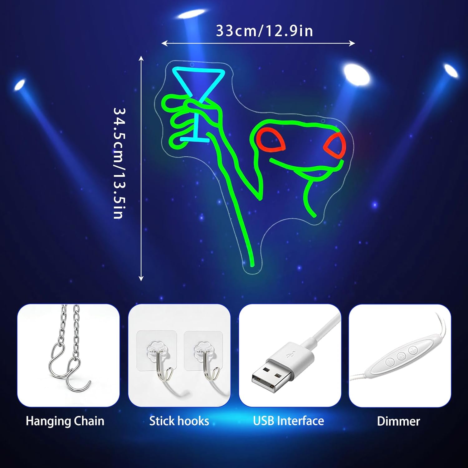 Neon Sign, Lizard Neon Signs for Wall Decor - Dimmable LED Signs for Bedroom, Living room, Gaming Room, Party, Bar, Home Decor - USB Powered Light Up Sign Decorations Gift