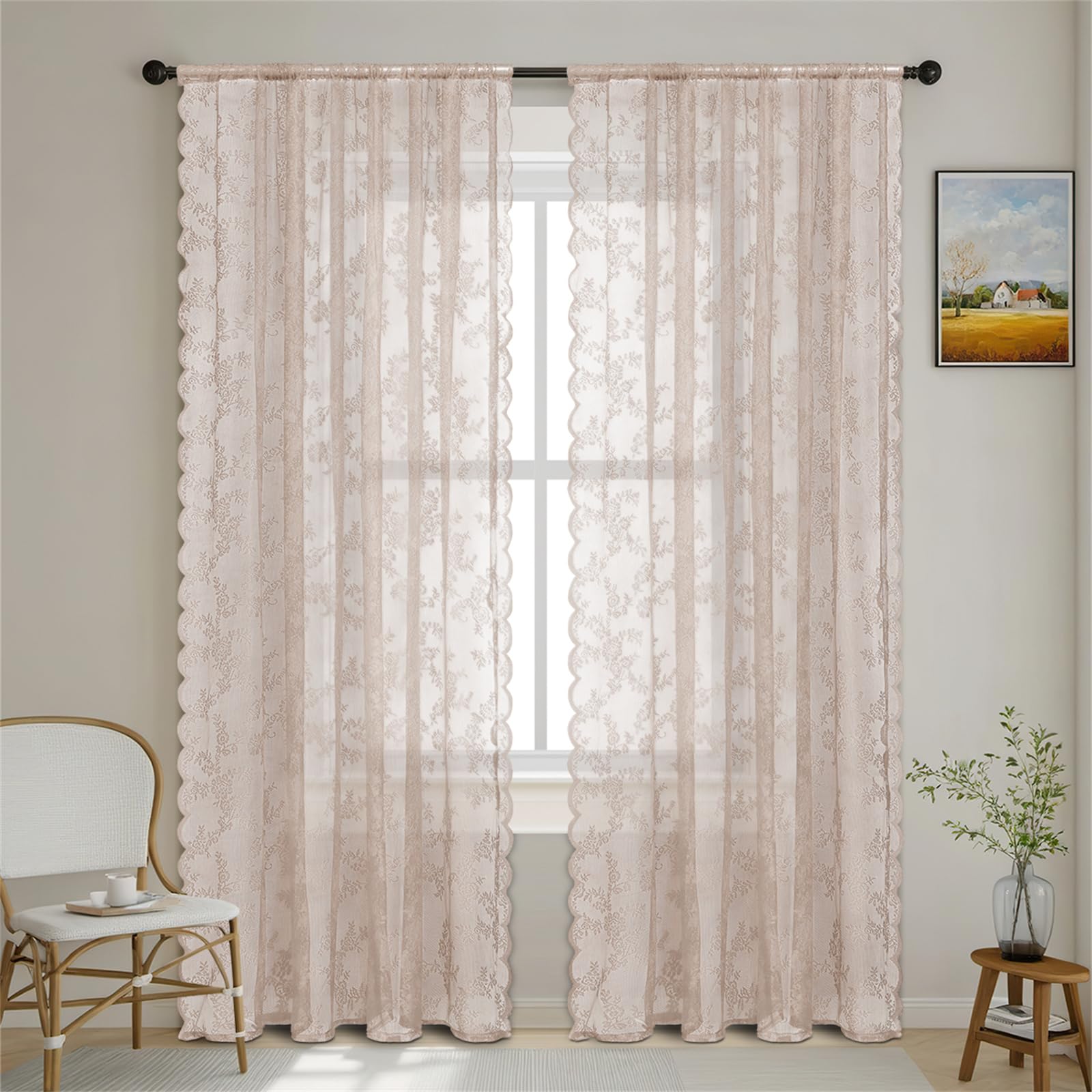 Surwin Translucidas Cortinas Salon Encaje de Color Sólido, 2 Piezas Cortina, Cocina Dormitorio Cortinas y Moderno Visillos Visillos Cortos para Ventanas (Rosa Claro,150x300cm)