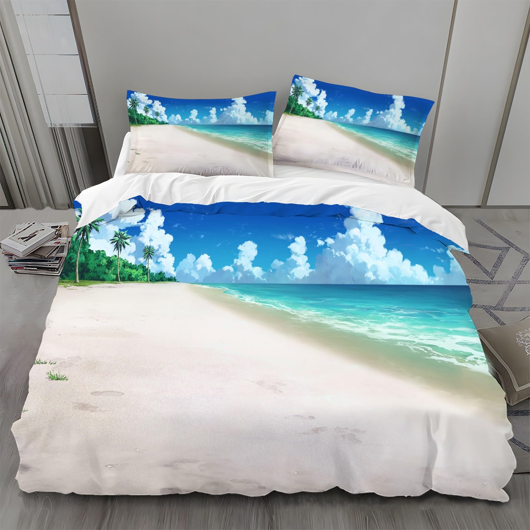 Zestawy poszewek na kołdrę plażową 155 x 220 cm poszewka na kołdrę z mikrofibry 155 x 220 cm luksusowy zestaw pościeli z nadrukiem 3D poszewka na kołdrę z 2 poszewkami na poduszki 50 x 75 cm wys. 1959