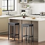 HOOBRO Bar Stools, Set of 2 Bar Chairs, 63 cm Height Stools, Breakfast Bar Stools, Kitchen Bar Chairs, 5 cm Thick Upholstery, for Kitchen, Dining Room, Cafe, Bar Counter, Black BB21BY01
