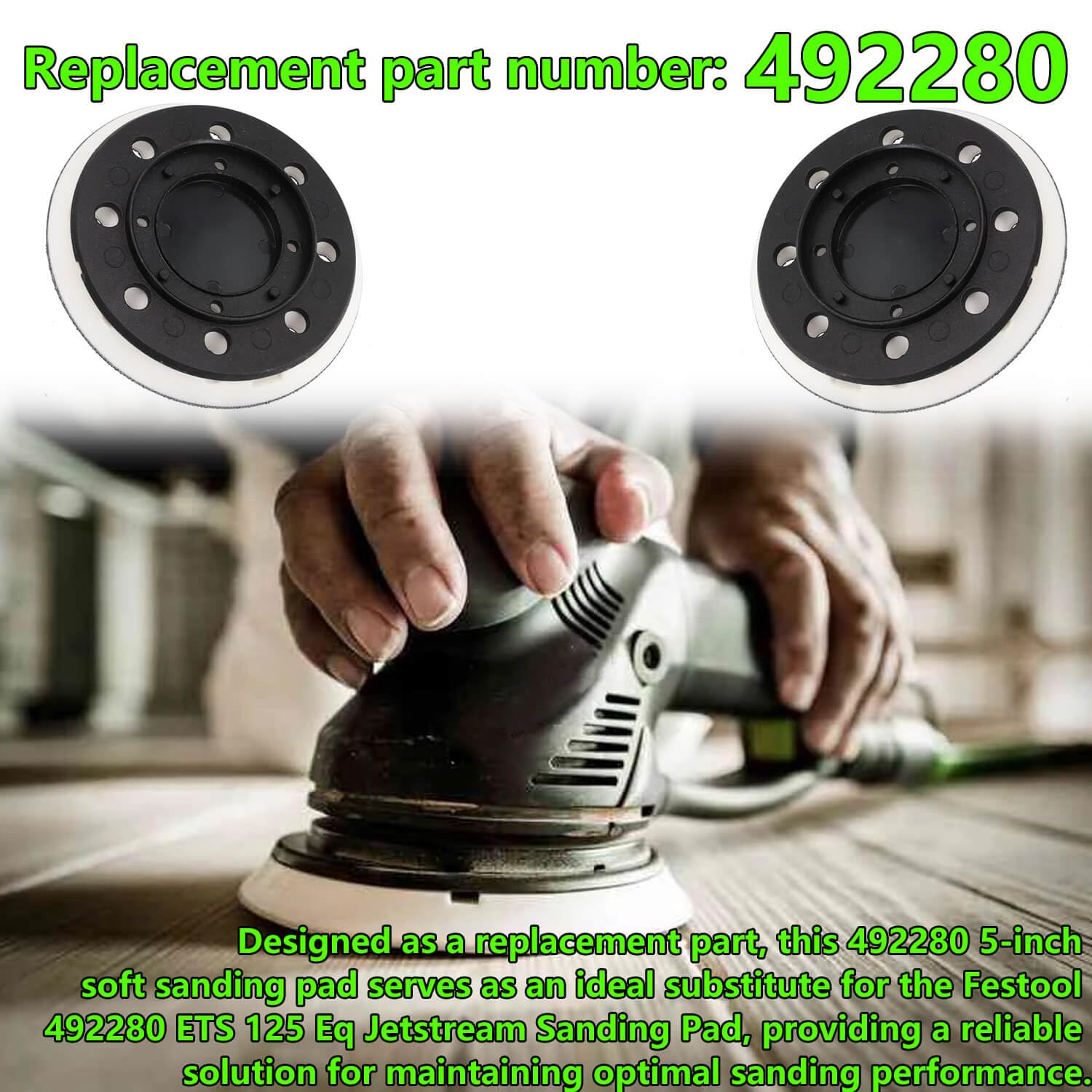 Patin De Ponçage 125mm (5") Compatible Festool ES125/ETS125 - Remplace La Référence OEM 492280