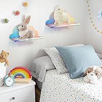 Vista 4 de NiHome Estantes flotantes de acrílico iridiscente, paquete de 2 estantes de nube, estante flotante grande para pared, montaje en pared