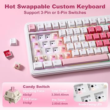 YUNZII B75 PRO MAX 75% Mechanical Keyboard (White, Candy Switch) | QMK/VIA, Wireless Keyboard with Screen and Knob, Custom Hot Swap, Gasket Mount, Creamy Switches, RGB for Gaming/Win/Mac