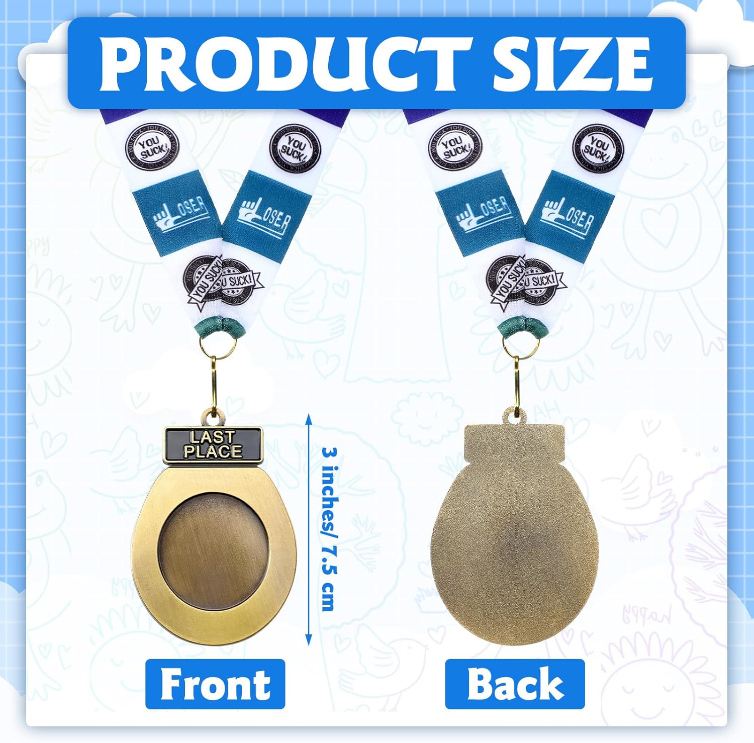 Remuuly 10 Pcs Toilet Seat Last Place Medals Bulk 3'' Loser Award Medals Gold Last Place Trophy with Loser Neckband Award Prize Gift for Tournaments, School Match Sports Competition Teams