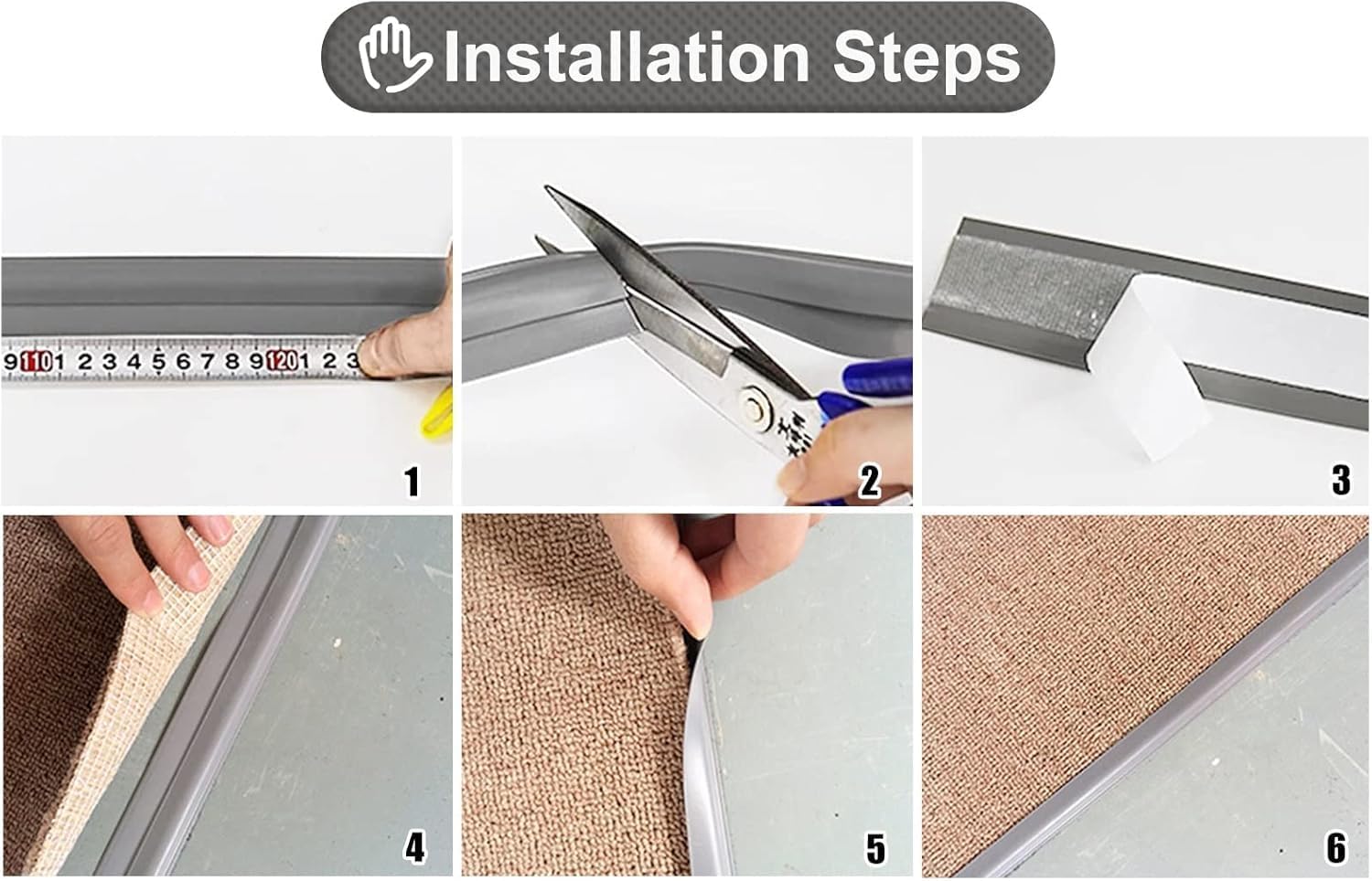 Threshold Strip，Flooring Transition Strip，Carpet & Floor Transition Strip/Edging Trim Strip, Self Adhesive Grey Threshold Strip 100 cm Long, Suitable for Carpet Thick Less Than 10 mm