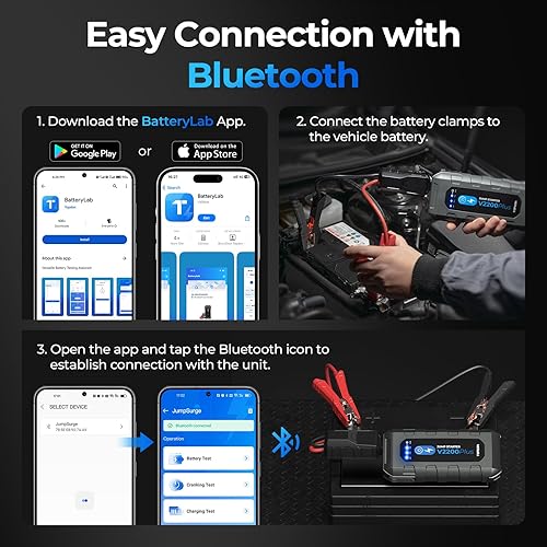 Miniatura 7 de Arrancador de batería de coche y probador de batería TOPDON 2 en 1 2200A Peak Jump Starter para motores diésel de hasta 8L Gas6L 12V Booster