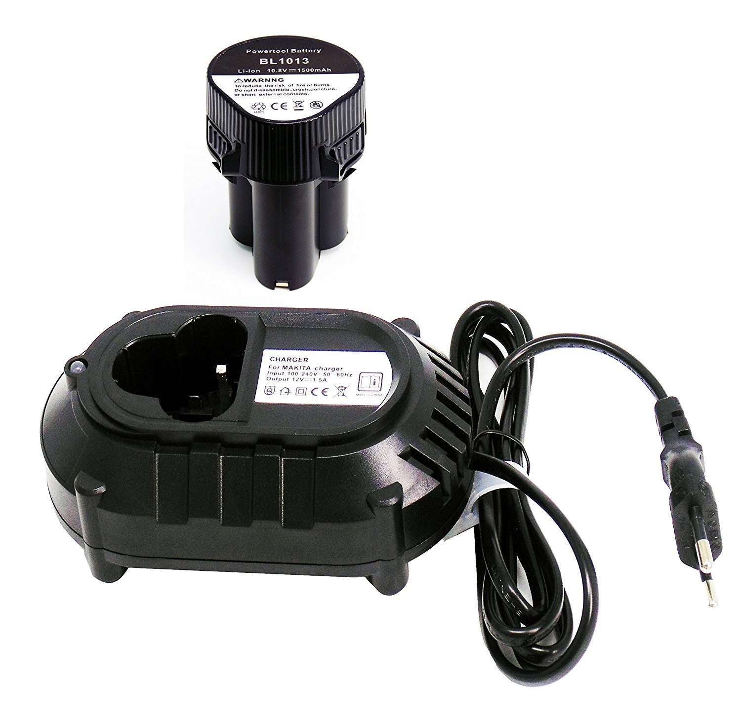 GOLEMON® 7.2V ~ 10.8V 1.5Ah BL1013 Charger and Battery for Makita DC10WA DC10WB BL7010 BL1014 194550-6 194551-4 195332-9 Battery
